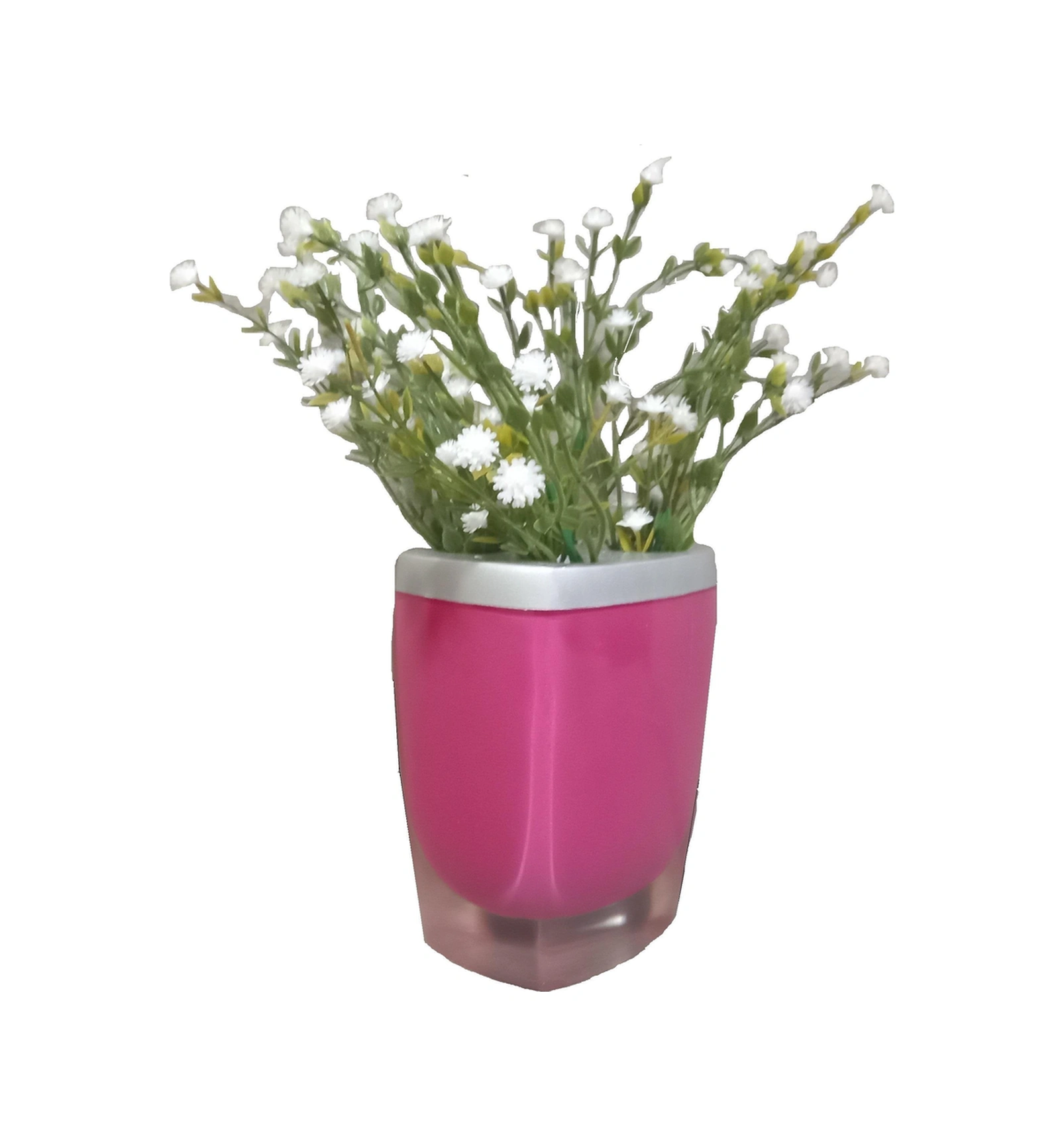 2 Adet Vazo Dahil,vazoda Çiçek,beyaz Yapay Çiçek,vazo Dekoratif Gri Pembe Poliresin 8x4x16cm Çok Renkli