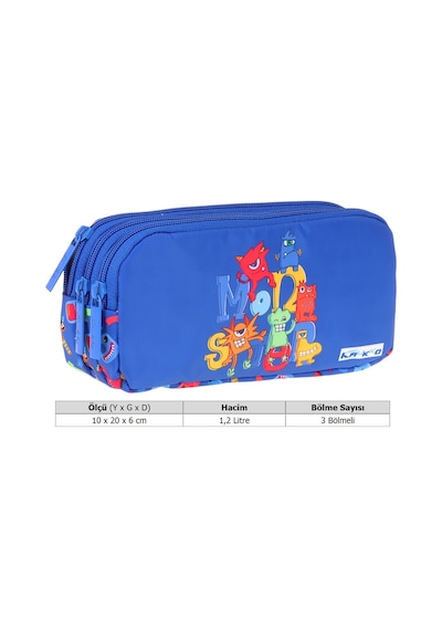 Kaukko Kids Moster Baskılı Mavi Erkek Çocuk Okul Kalemliği Kalem Çantası - L5406