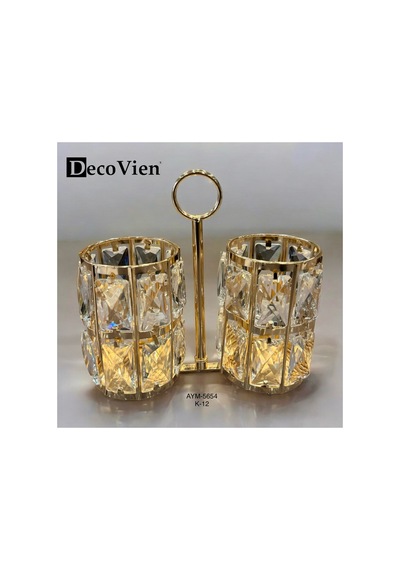 Lüx Kristal Taşlı Gold Çiftli Kaşıklık -aym5654- Sarı