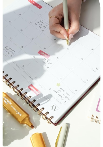 Süresiz Haftalık Masaüstü Planlayıcı 12 Aylık Undated Desk Planner Bordo