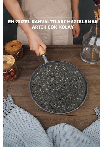36 Cm Döküm Gözleme Tavası Sapı Çıkıp Fırında Kullanılabilir Döküm Gözleme Krep Tavası Siyah