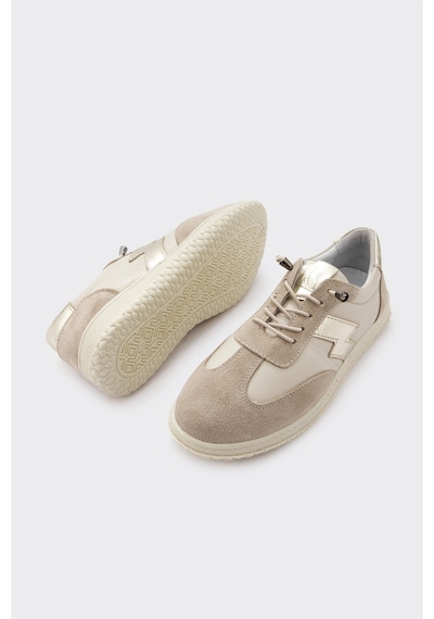 Derinet Hakiki Deri Kadın Sneaker Bej Bej