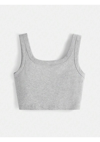 Liona U Yaka Askılı Gri Renk Fitilli Crop Top Büstiyer Gri