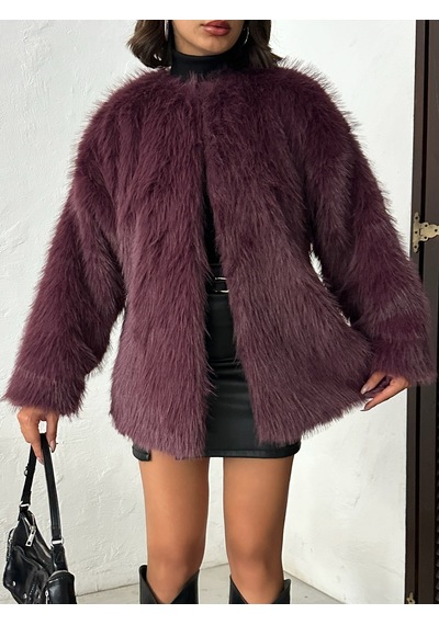 Verymoda Suni Kürk Ceket F1608 Mürdüm