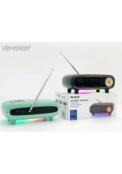 Nns Ns-998bt Bluetooth Çok Fonksiyonlu Hoparlör, Led Ekranlı Çalar Saat, Sıcaklık Göstergeli Fm Radyo Ve Rgb
