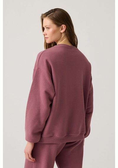 Los Ojos Bordo Geniş Kalıp Bisiklet Yaka Sweatshirt Crew Neck Bordo Bordo