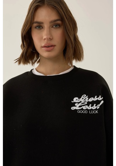 Hiccup Comfort Fit Sloganlı Sweatshirt Siyah