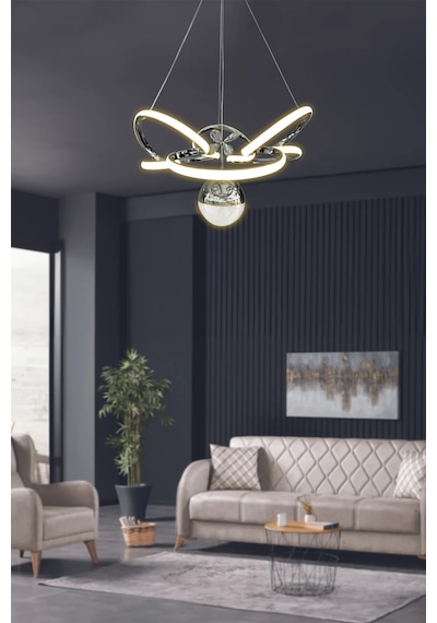 Kral Tacı Model Tek Toplu Led Avize - 3 Renk Kumandalı - Krom Krom