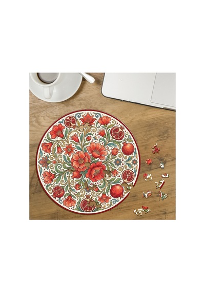 Nar Çiçekleri Tasarımlı Özel Kesim Yuvarlak 272 Parça Ahşap Puzzle Mpda788