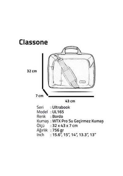 Classone Ultrabook Serisi15.6Inc Uyumlu Notebook Sırt Çanta Ul165