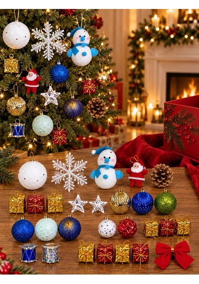 Ers 26 Parça Yılbaşı Ağacı Süsleme Seti Noel Dekoru Çam Ağacı Süsü Karışık Renkli Yılbaşı Süsleri Diğer