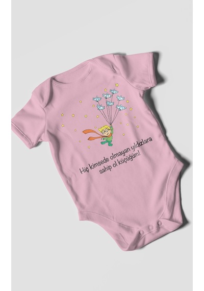 Morivokids Kimsede Olmayan Yıldızlara Sahip Ol Küçüğüm Kısa Kollu Bebek Body %100 Pamuk Koyu Pembe