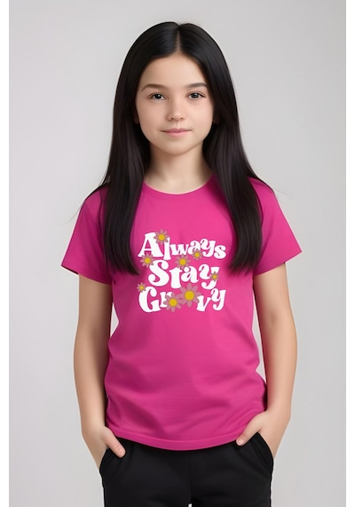 Panios Kids Always Stay Baskılı Kız Çocuk Tişört Ve Eşofman Alt-üst Takım Fuşya