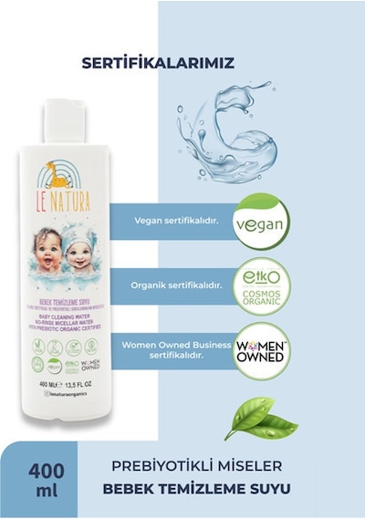 Le Natura Organik Vegan Prebiyotikli Glutensiz Bebek Temizleme Suyu