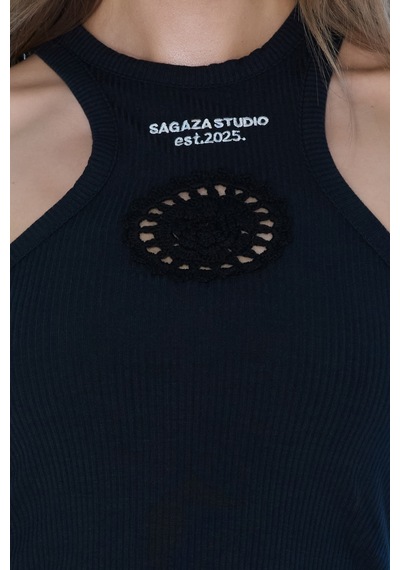 Sagaza Studio Ss6066 Baskı Detaylı Arkası Fermuarlı Bluz SIYAH