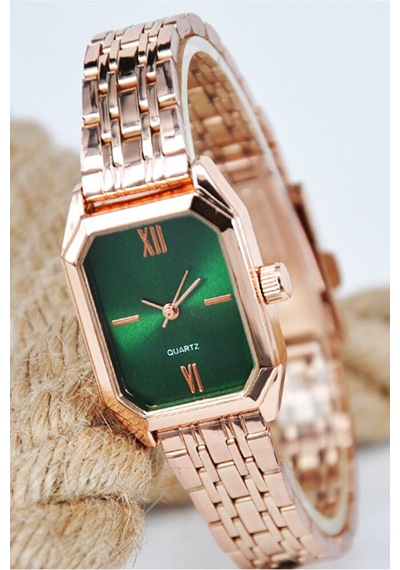 Vintage Roma Rakam Kadın Kol Saati Rose Renk Kordon Yeşil Kadran Şık Sade Rose Gold