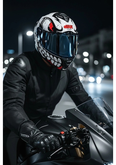 Gıvı 50.x Bones Beyaz  1 Renkli 1 Şeffaf Vizörlü Motosiklet Kask Lacivet Vizör + Şeffaf