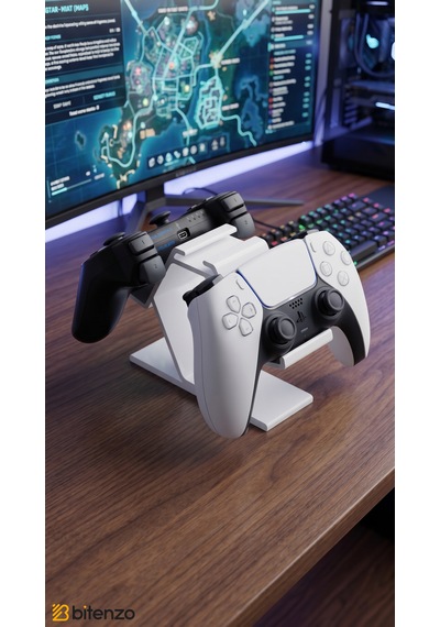 Premium 2 Li Gamepad Standı - Çiftli Oyun Konsolu Kol Tutucu Masaüstü Organizer - Beyaz