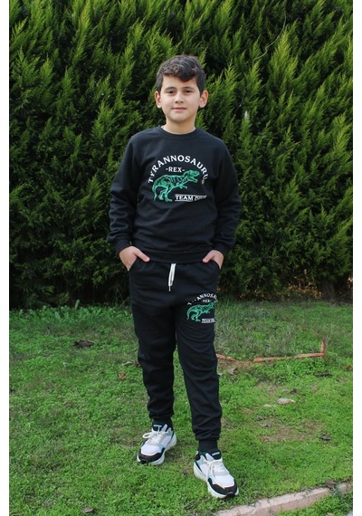 Fyk Kids Trex Baskılı Erkek Çocuk Alt-üst Eşofman Takımı Siyah