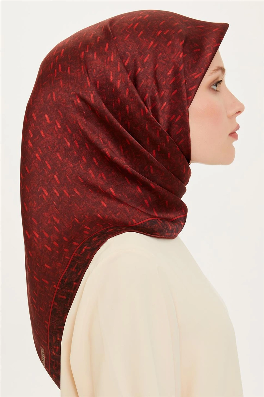 Armine Klasik Desenli Twill Saf İpek Eşarp 9230d 85 Bordo