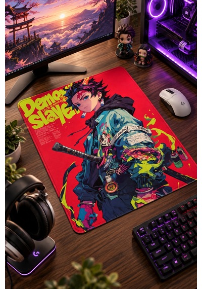 50x40 Cm Demon Slayer Tanjiro Desenli Gaming Oyuncu Mouse Pad Kaymaz Taban Büyük Fare Altlığı