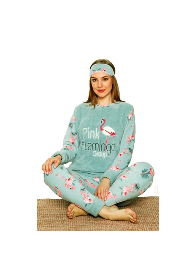 Nisanca Kışlık Uzun Kollu Bayan Peluş Polar Pijama Takımı İpeksi Doku Yesil Nisanca Kışlık Uzun Kollu Bayan Peluş Polar Pijama Takımı İpeksi Doku Yesil