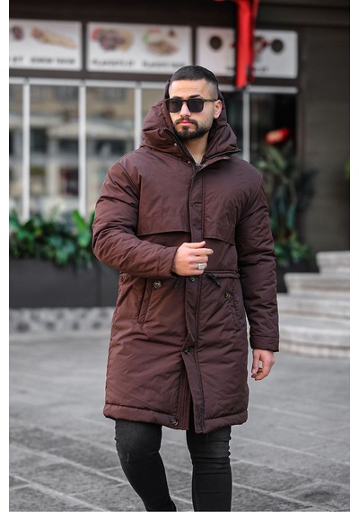 Kapşonlu Erkek Uzun Mont 001