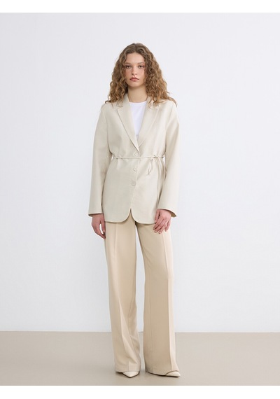 Lcw Modest Bej Kuşaklı Yaka Kadın Blazer Ceket