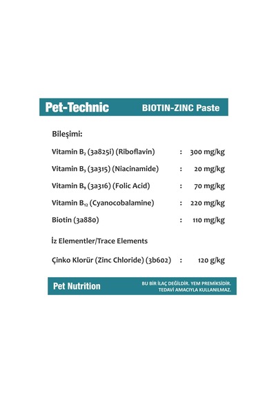 Biotin Zinc Paste Kedi Ve Köpekler İçin Deri Ve Tüy Bakımını Destekleyen Biotin & Çinko İçerikli Takviye M