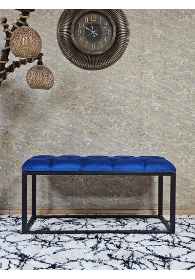Zafir Siyah Boyalı Diktörtgen 100 Cm X 40 Cm Oturak Puf - Bench - Makyaj Oturağı - Oturak Mavi