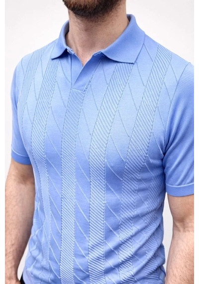 Erkek Yazlık Triko Dokuma Tişört Kısa Kol Polo Yaka T-shirt - Bebek Mavisi Bebe Mavisi