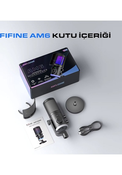 Fifine Ampligame Am6 Usb Rgb Yayinci Bilgisayar Mikrofonu