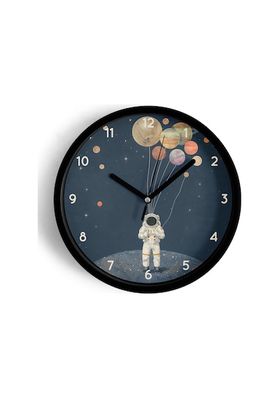 Uzay - Astronot - Gezegen Temalı Çocuk Odası Modern Duvar Saati - 25cm - Önü Camlı Siyah Kasa-jh0352 Siyah