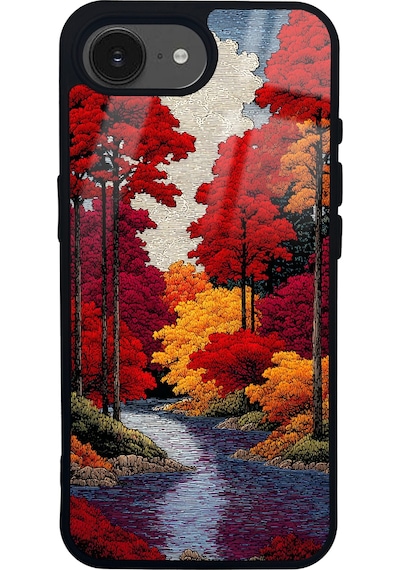 Apple Uyumlu iPhone 16e Autumn Woodcut Tasarımlı Glossy Telefon Kılıfı Çok Renkli