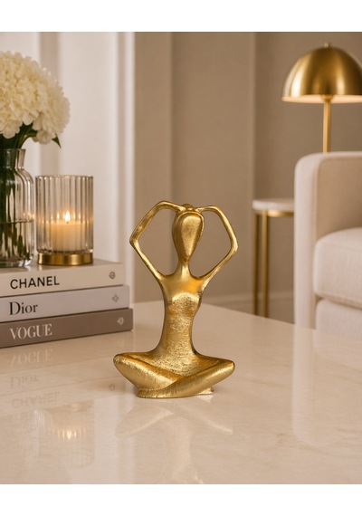 Dekoratif Yoga Figürü 3 Lü Set Gold Meditasyon Biblo, Modern Lüks Ev Dekoru Altın