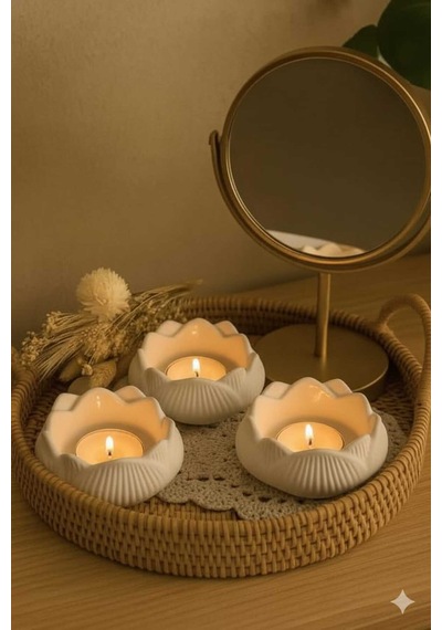 Bernami Mumluk Şamdanpinterest Dekoratif 3'lü Lotus Çiçeği Mumluk,takı Seti Obje Biblo Diğer
