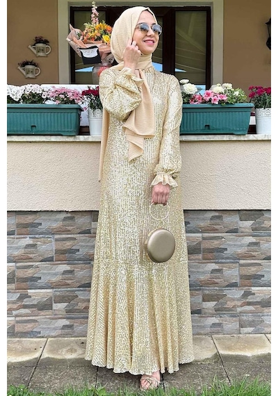 Rabia Şamlı Pırıl Gold Elbise Sarı