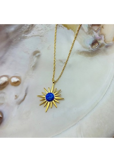 Vaoov 925 Ayar Gümüş Mavi Opal Taşlı Kutup Yıldızı Gold Kolye