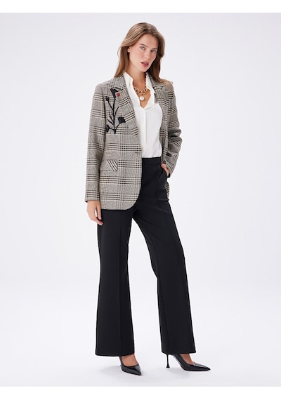 Faik Sönmez Yakası Aplike Detaylı Kazayağı Desen Blazer Ceket W27ckt015 Uw27ckt01534 Bej