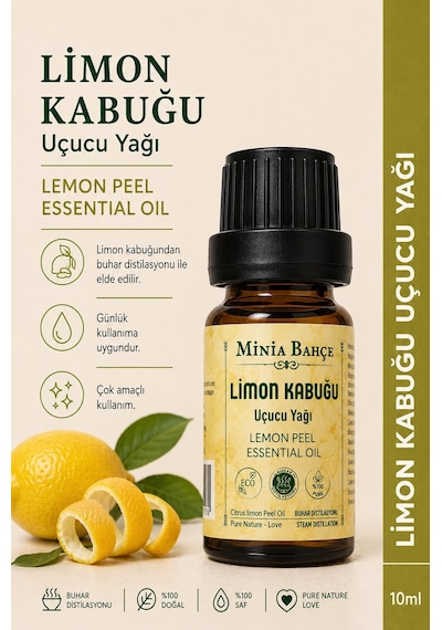 Minia Bahçe Bitki Ve Sanat Atölyesi Limon Kabuğu Uçucu Yağı Saf ve Katkısız Bitkisel Uçucu Yağ 10 ML