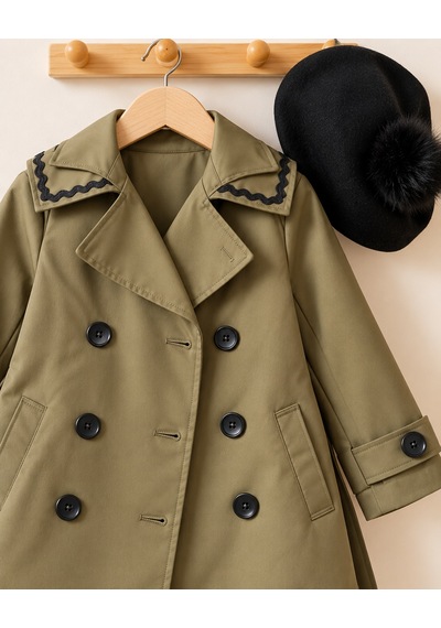 Kokoş Bebe Kız Çocuk Trençkot Kaşe Bere 2 Li Takım - 3/12 Yaş - 31944 Yeşil