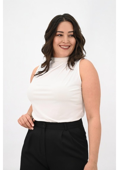Kadın Büyük Beden Drape Detaylı Dik Yaka Bluz 1851-25 001