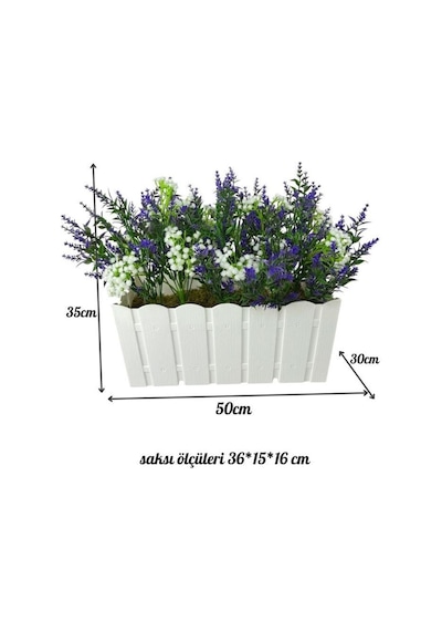 Yapay Çiçek Beyaz Balkon Saksıda Küpeşte Askılı Lavanta Ve Cipso Çiçeği 50cm