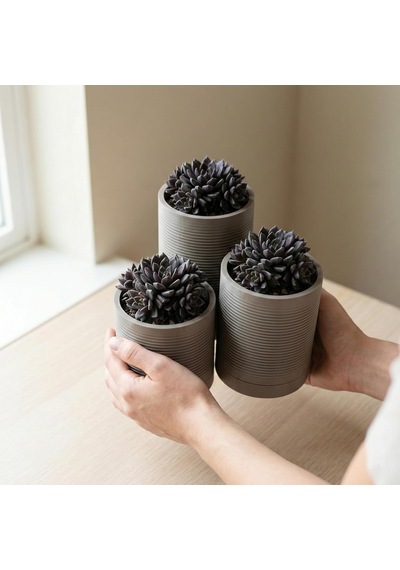 Tr Comes - Sıren 3'lü Minimalist Dekoratif Saksı Seti Gri Genel
