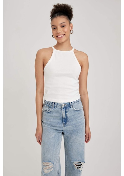Defacto Coool Fitted Halter Yaka Beyaz Ribana Basic Atlet Y8507AZ23SMWT32