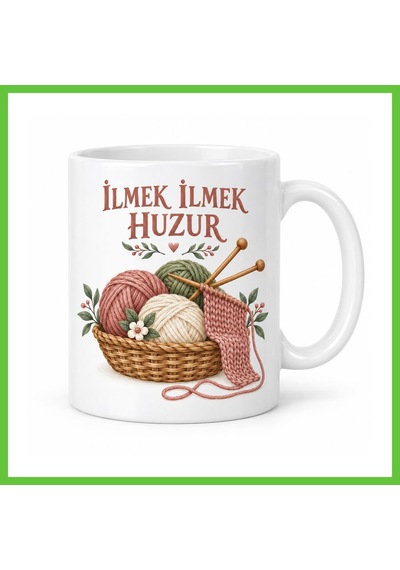 Bezos İlmek İlmek Huzur Örgü Ve Yumak Tasarımlı Porselen Kupa - Model 263 Dmc Çok Renkli