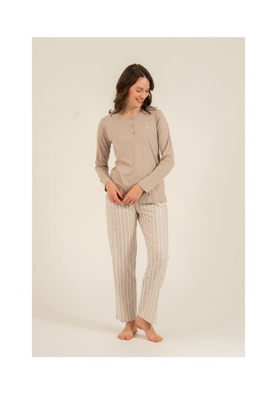 Angbutik Arnetta 3779-s Kadın Uzun Kollu Pijama Takım Vizon