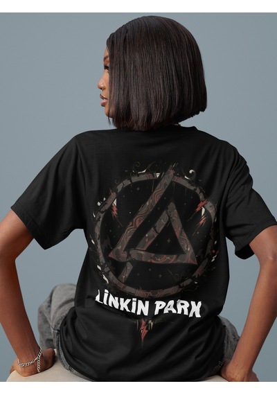 Sevbano Tasarım Linkin Park Sırt Baskılı Unisex Oversize Müzik Grubu Tişö Siyah