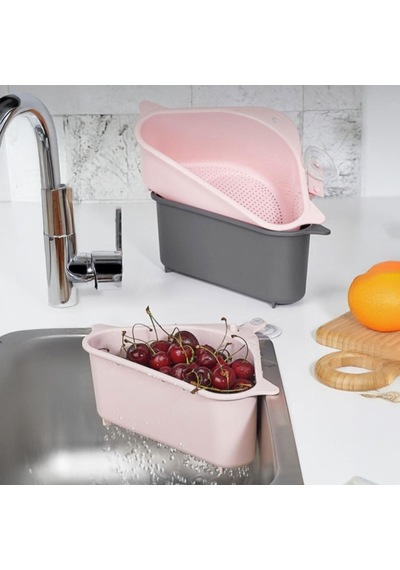 Plastik Lavabo Çöp Filtresi Ve Süzgeci - Silikon Vantuzlu Köşe Lavabo Organizeri - Yemek Artığı Süzme Ve Çöp Toplama Sepeti 18x18x9.5 Cm - Asorti