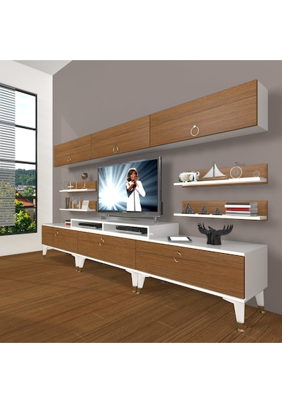 Decoraktiv Ekoflex 8y Mdf Gold Tv Ünitesi Tv Sehpası Beyaz - Ceviz